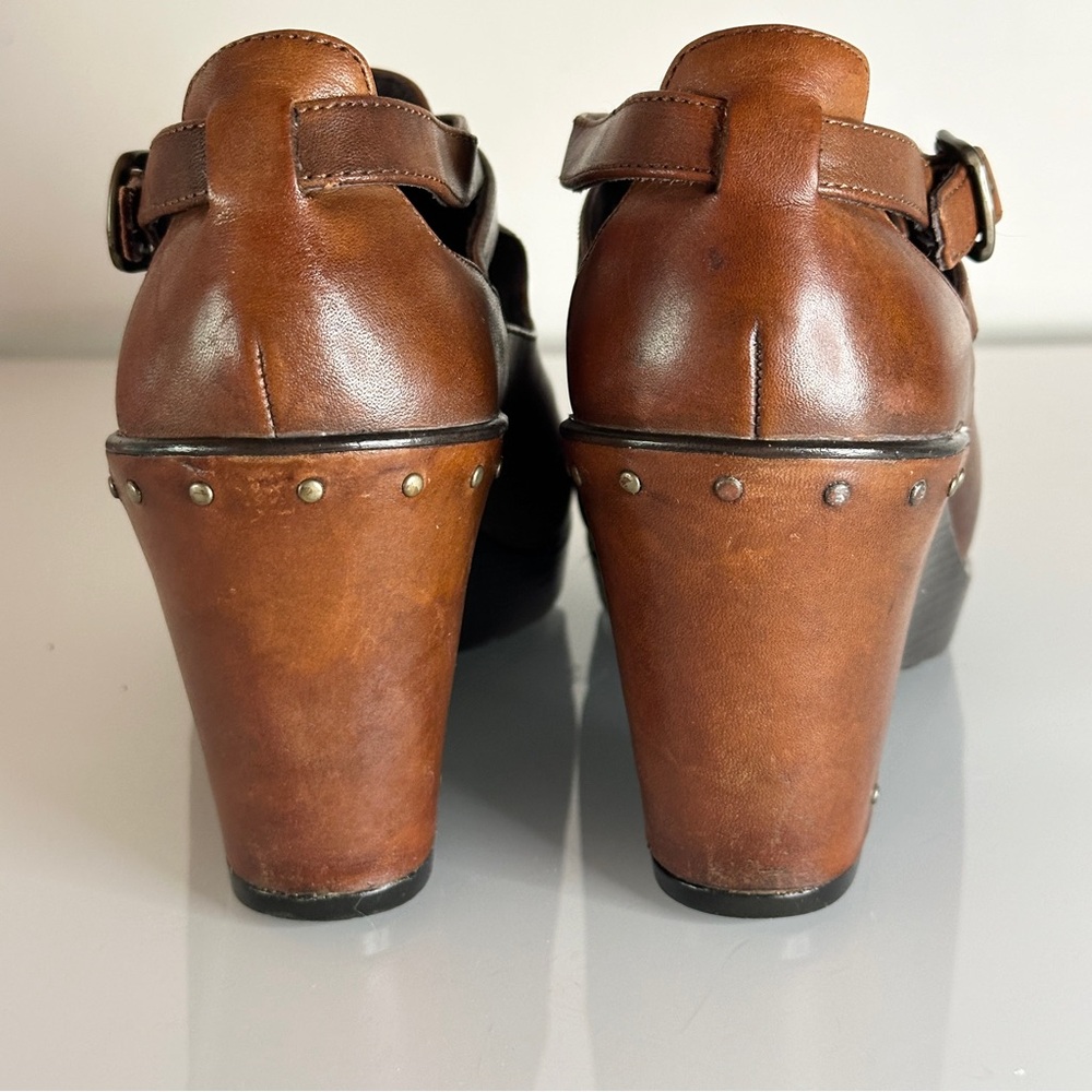 Dansko Franka Leather Cross Strap Wedges 39 Brown Booties - Picture 3 of 11